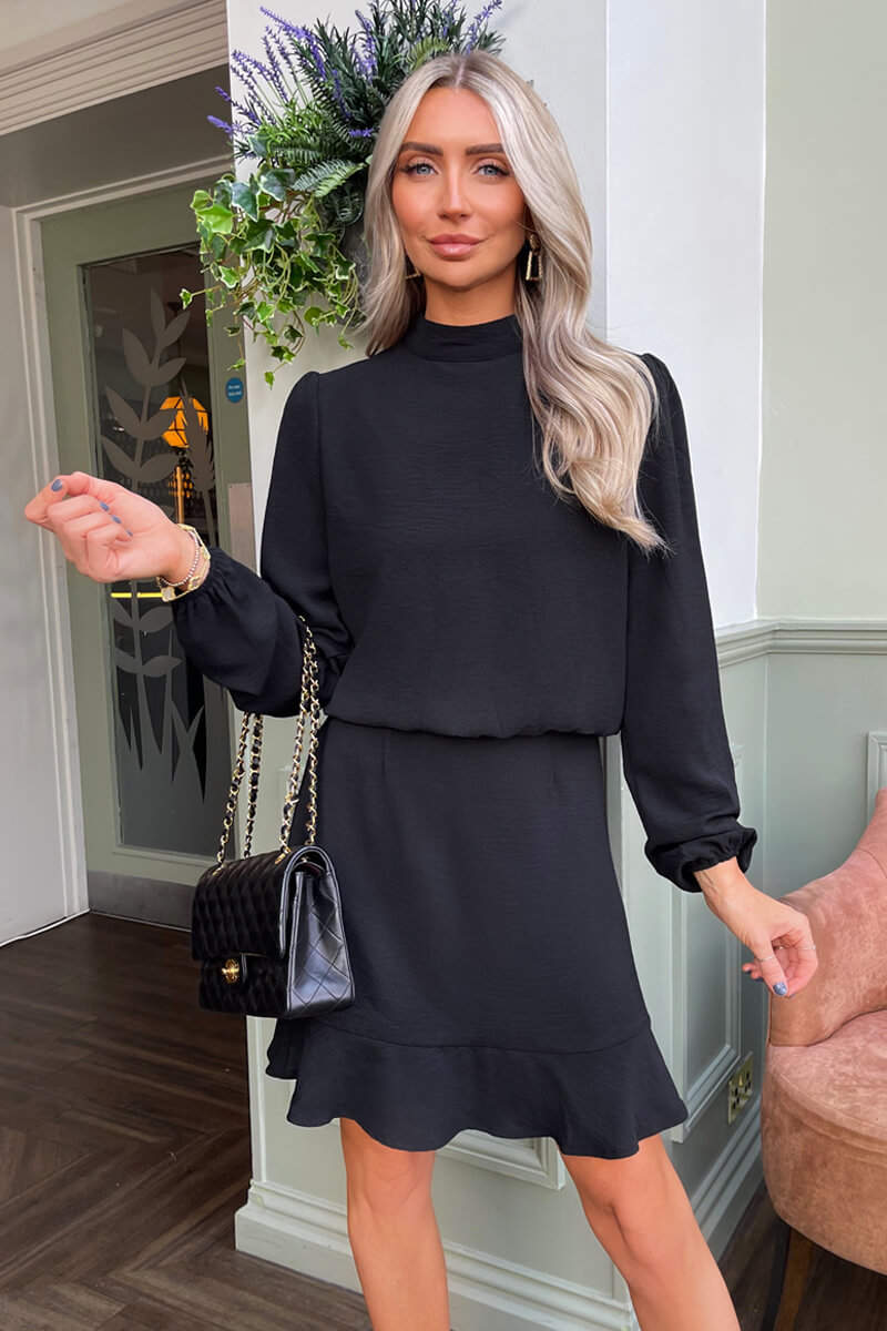 Black High Neck Long Sleeve Mini Dress – AX Paris US