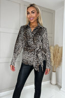 Stone Animal Print Tie Waist Wrap Shirt