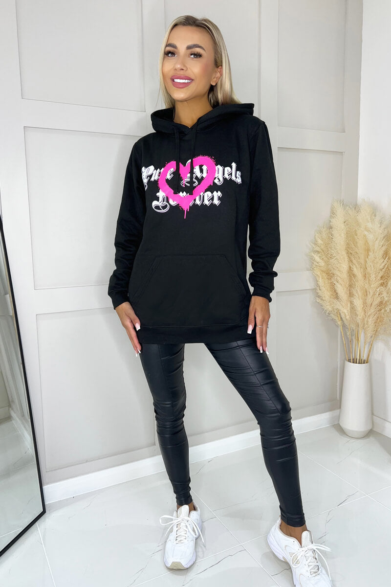 Black Pure Angels Slogan Hoodie