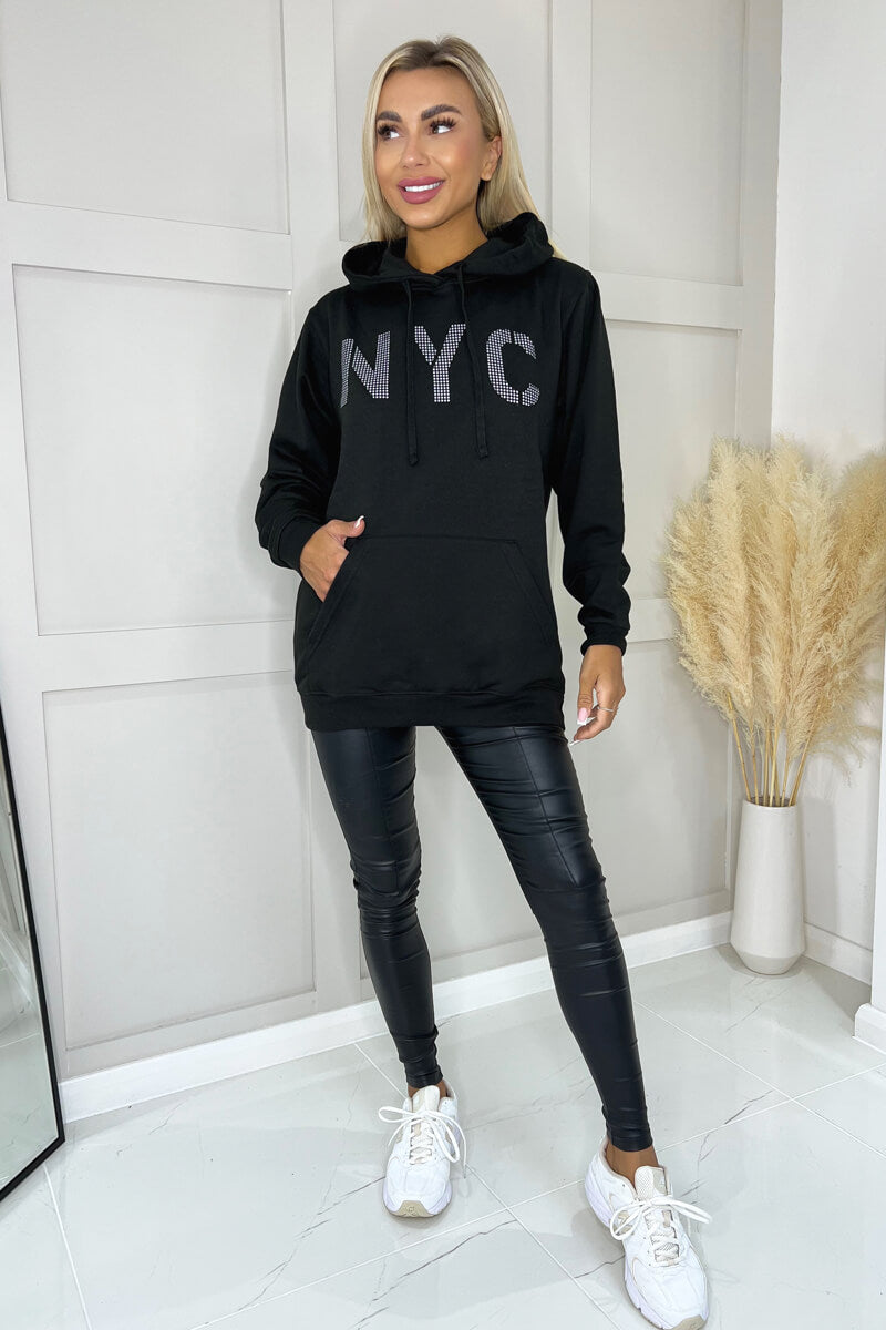 Black NYC Slogan Hoodie