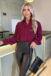 Wine Long Sleeve Gold Button Front Shirt