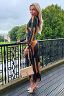 Forest Geometric Print Long Sleeve Wrap Midi Dress