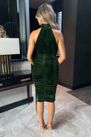 Green Velvet Halterneck Midi Dress
