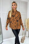 Camel Print Button Front Long Sleeve Shirt