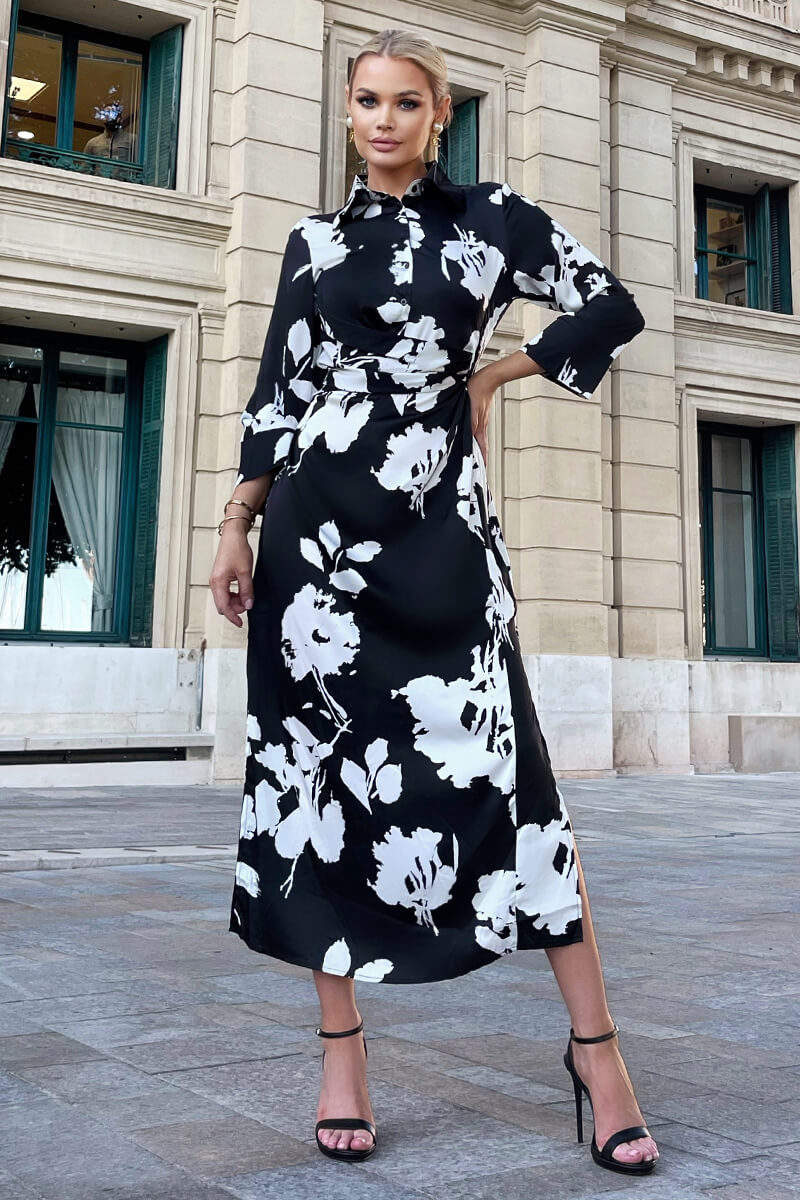 Black And White Print Draped Shirt Midi Dress AX Paris US Black And White Print Draped Shirt Midi Dress AX Paris US