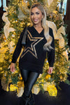 Black V-Neck Gold Sequin Star Knit Jumper