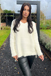 Cream V-Neck Chenille Knit Jumper