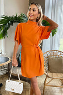 Blood Orange High Neck Gathered Waist Detail Shift Dress