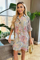 Multi Paisley Printed Frill Hem Shirt Mini Dress