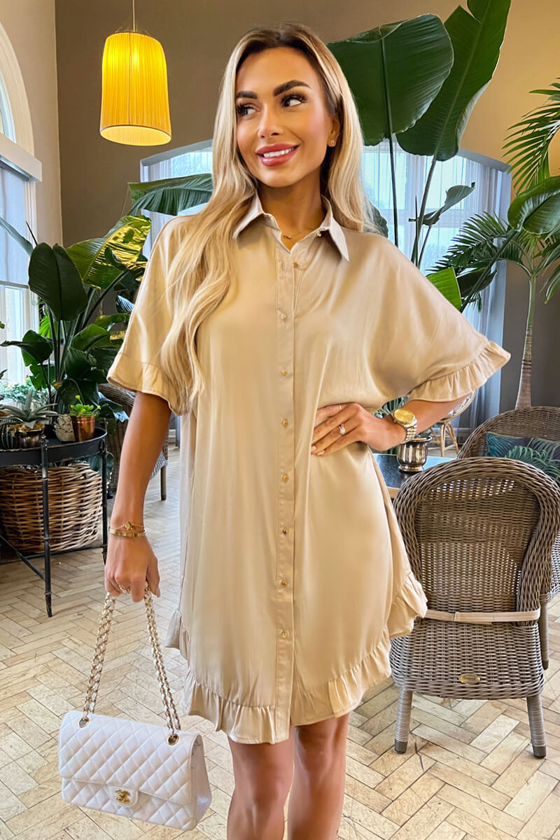 gold shirt dress Franca Metallic Linen Dress