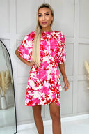 Pink and Red Floral Printed Mini Dress