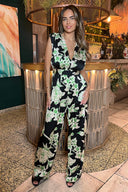 Multi Floral Print V Neck Sleeveless Jumpsuit