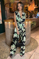 Multi Floral Print V Neck Sleeveless Jumpsuit