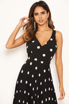 Black Polka Dot Sleeveless Pleated Dress