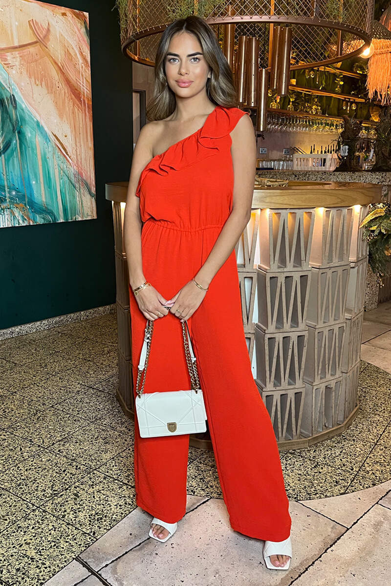 Burnt Orange Frill One Shoulder Jumpsuit