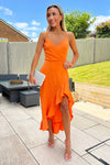 Burnt Orange Frill High Low Midi Dress