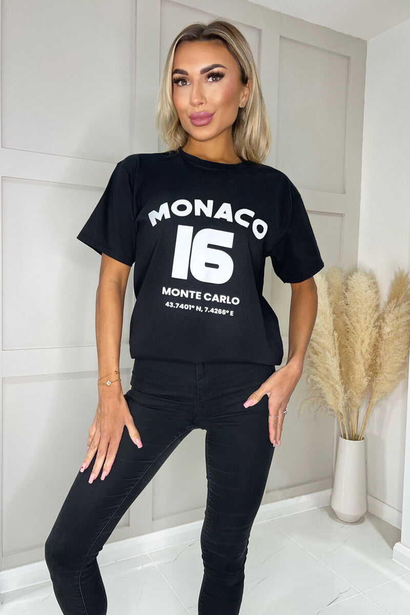 Black Monaco Slogan T-Shirt