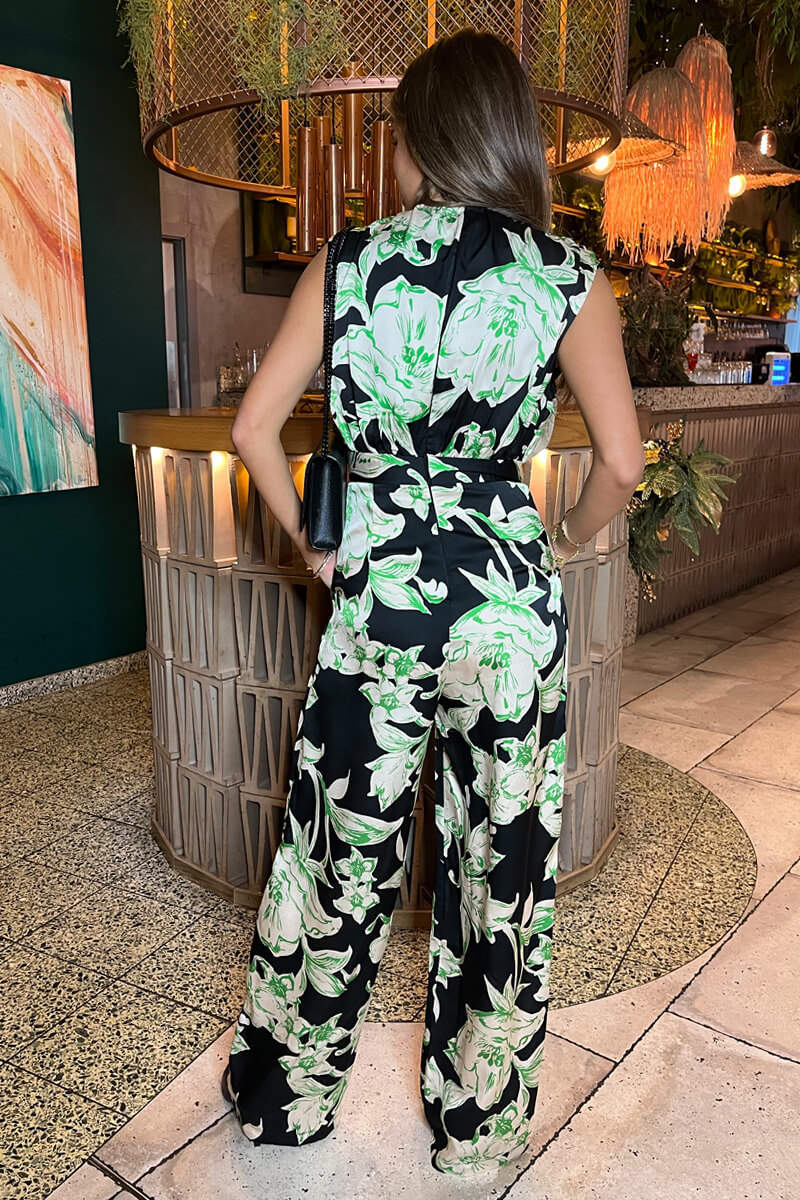 Multi Floral Print V Neck Sleeveless Jumpsuit