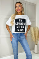 White NY London Milan Paris Slogan T-Shirt