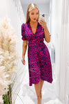 Cerise And Navy Animal Print Wrap Midi Dress