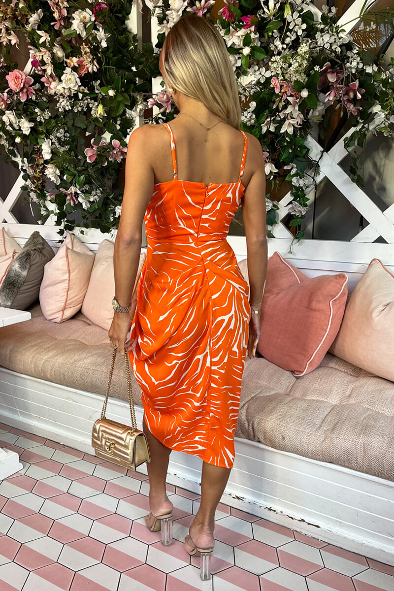 Blood Orange Printed Strappy Midi Dress