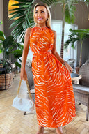 Blood Orange Printed Cut Out Midi Dress