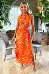 Blood Orange Printed Cut Out Midi Dress