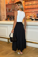Black Shirred Waist Maxi Skirt
