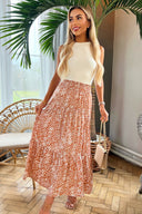 Mocha Print Shirred Waist Maxi Skirt