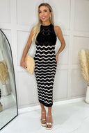 Black And White Zig Zag Crochet Midi Dress