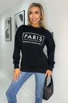 Black Paris Slogan Crew Neck Sweatshirt