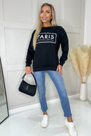 Black Paris Slogan Crew Neck Sweatshirt