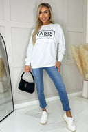 White Paris Slogan Crew Neck Sweatshirt