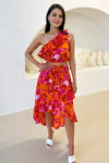 Pink And Orange Frill Detail Dipped Hem Skirt