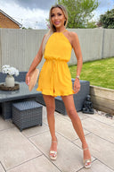 Yellow Halter Neck Tie Waist Playsuit