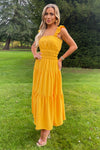 Yellow Frill Strap Tiered Midi Dress