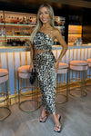 Multi Leopard Print Asymmetric Cut Out Midi Dress