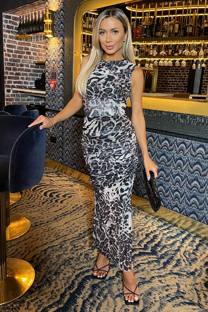knee length dresses for ladies Lapointe Printed Mesh Draped Midi Dress main image 1