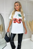 White Glitter Cherry Print T-Shirt