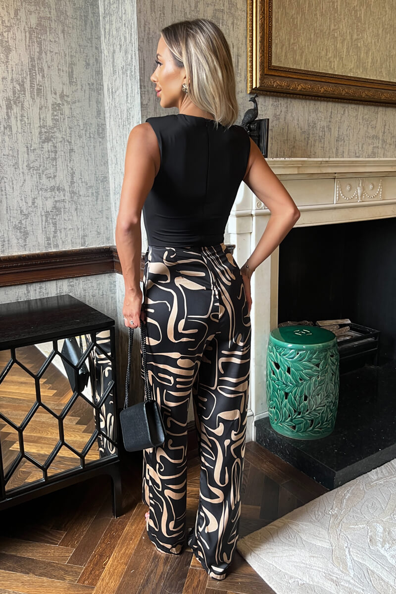 Black Geometric Pattern 2 in 1 Sleeveless Wide Leg Jumpsuit