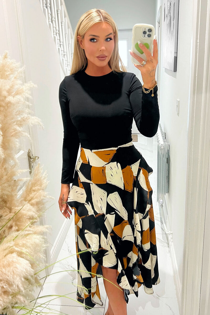 long sleeve split midi dress Long Sleeve Thigh Split Bodycon Midi Dress in Black
