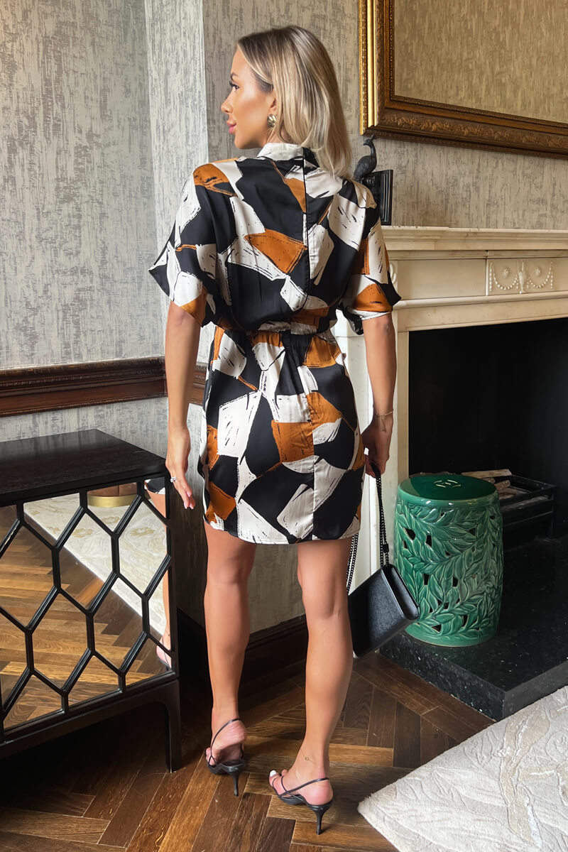 Multi Geometric Print High Neck Mini Dress