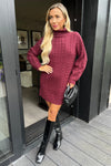 Wine Roll Neck Cable Knit Dress