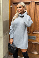 Mid- Grey Roll Neck Knitted Mini Dress