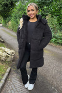 Black Teddy Panelled Long Coat