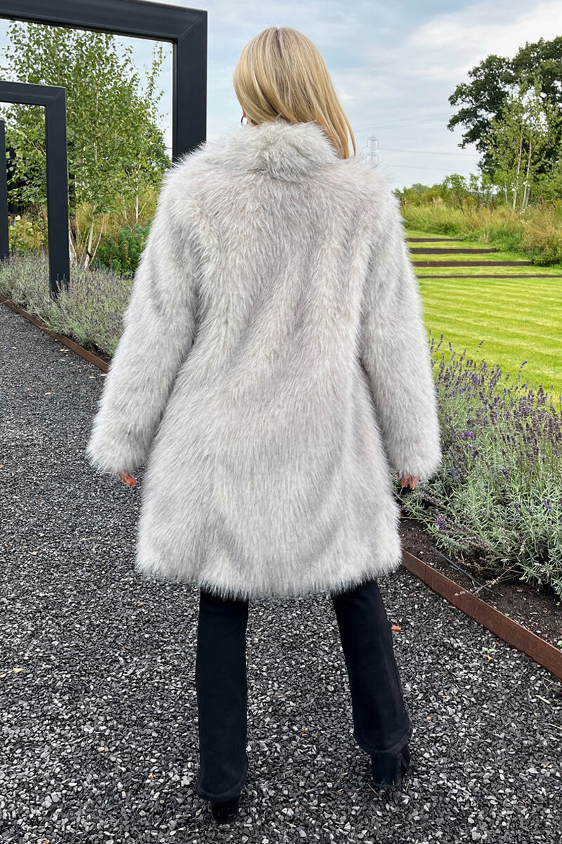 Cream Tipped Faux Fur Long Jacket