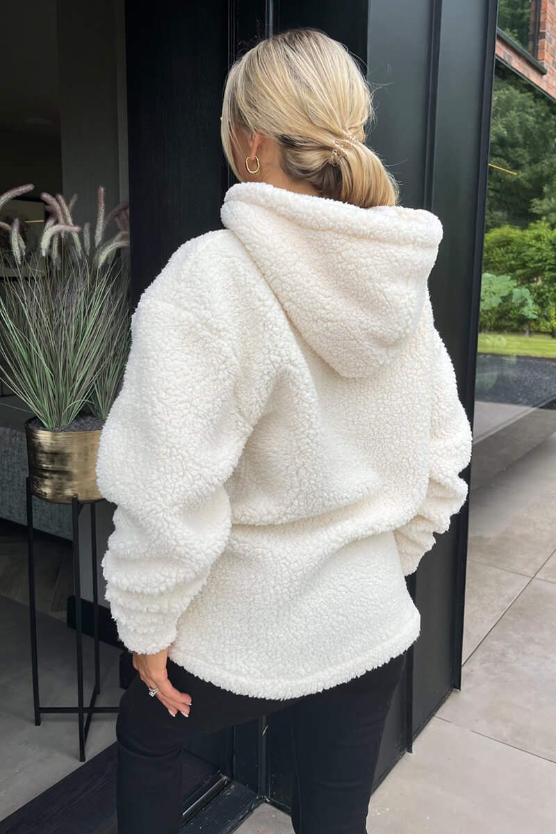 Cream 1/4 Zip Teddy Hoodie