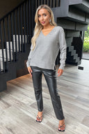 Grey Sequin Detail V-Neck Jumper