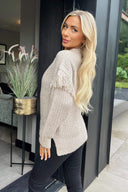 Oatmeal and Cream Fringe Detail Sleeve Knitted Jumper