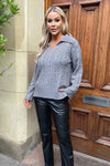 Mid- Grey V- Neck Collared Cable Knit Jumper